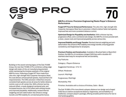 Sub 70 699 Pro V3 Raw iron specifications chart
