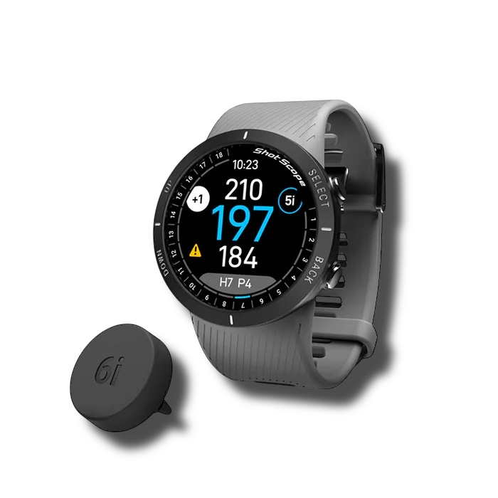 Shot Scope V5 GPS Golf Watch displaying hole mapping and course distances