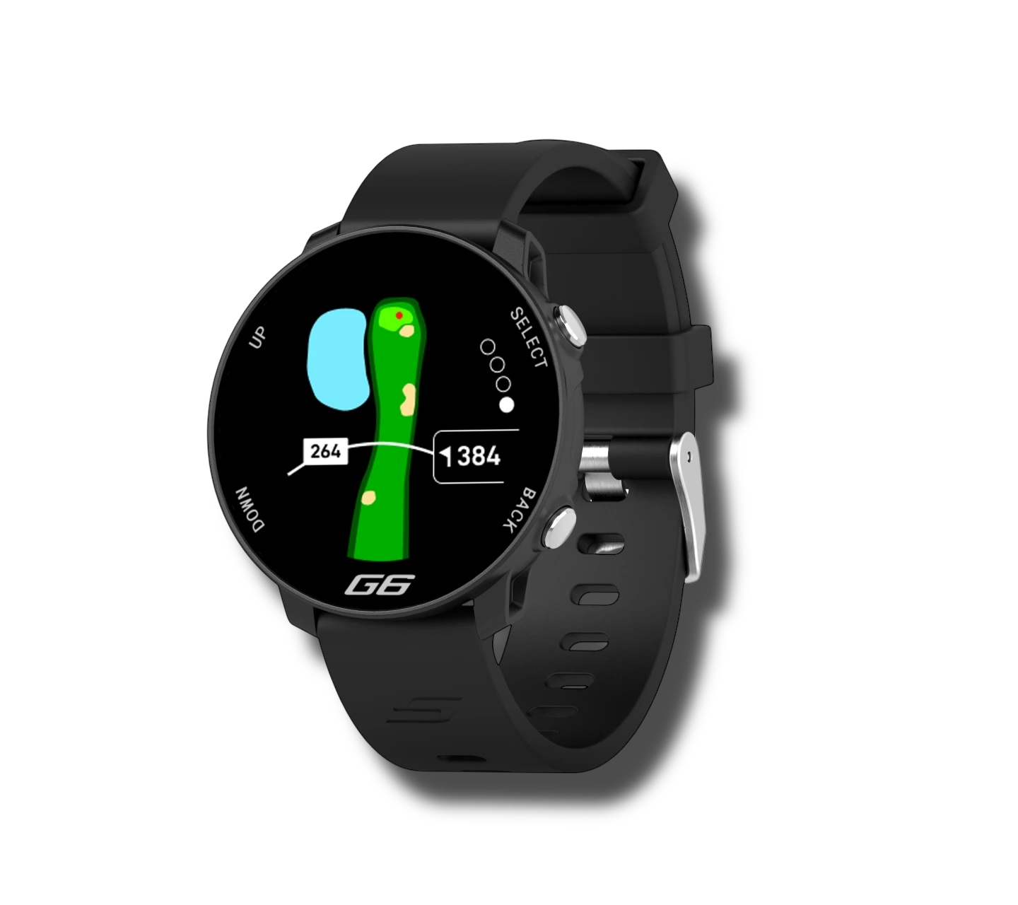 Shot Scope G6 GPS Golf Watch displaying hole mapping and yardages